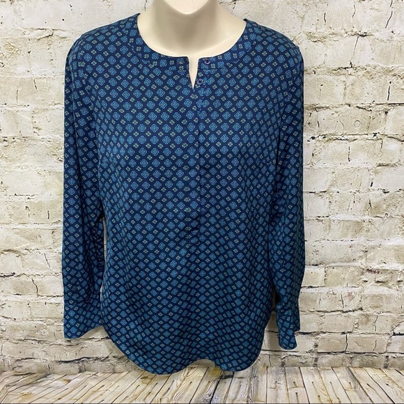 J Crew Blue Floral Print Drapey Henley Tunic Top - Picture 1 of 6